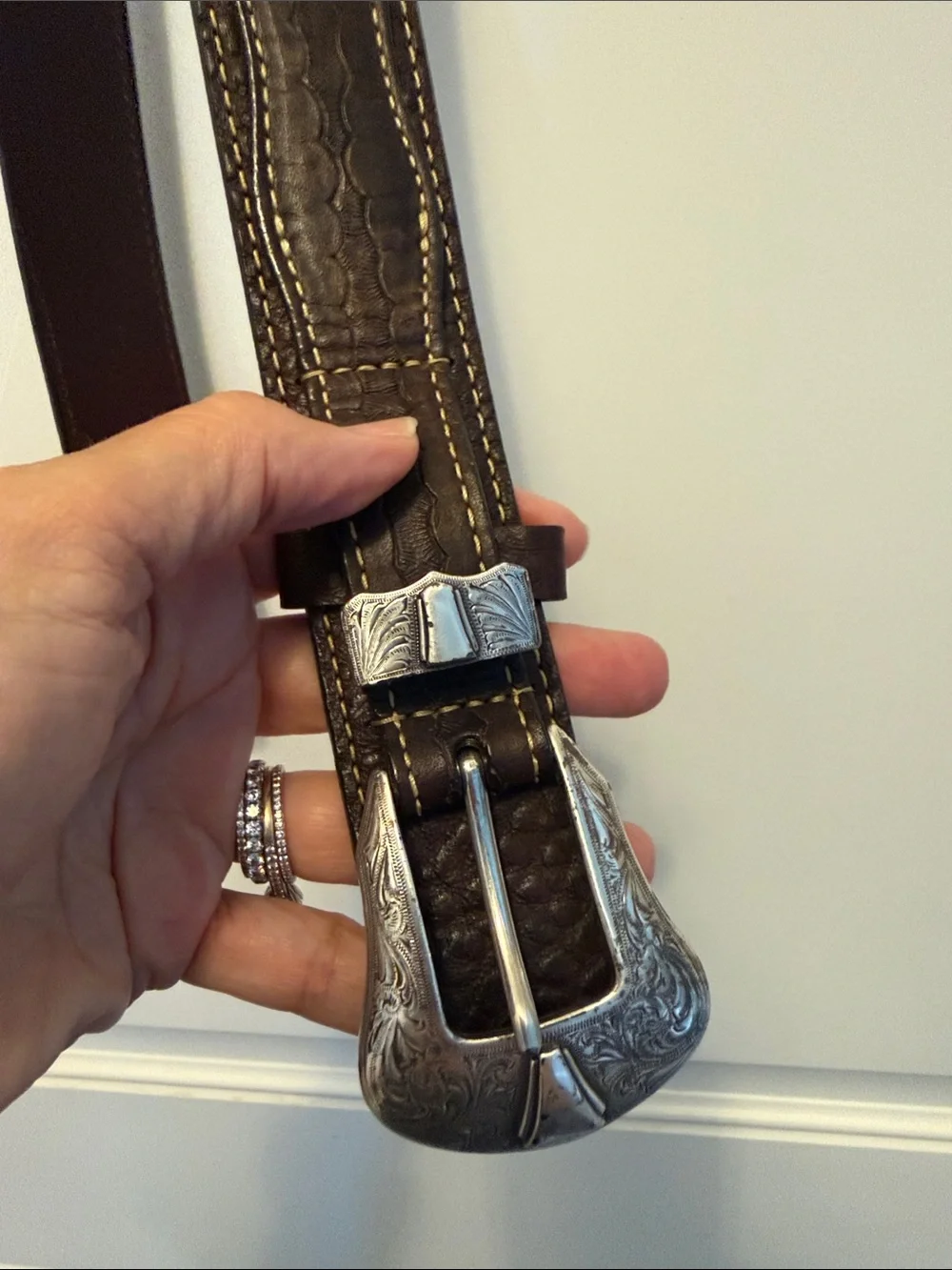 Schaefer Outfitters Men's Dark Brown Leather Belt with Silver Buckles size 46